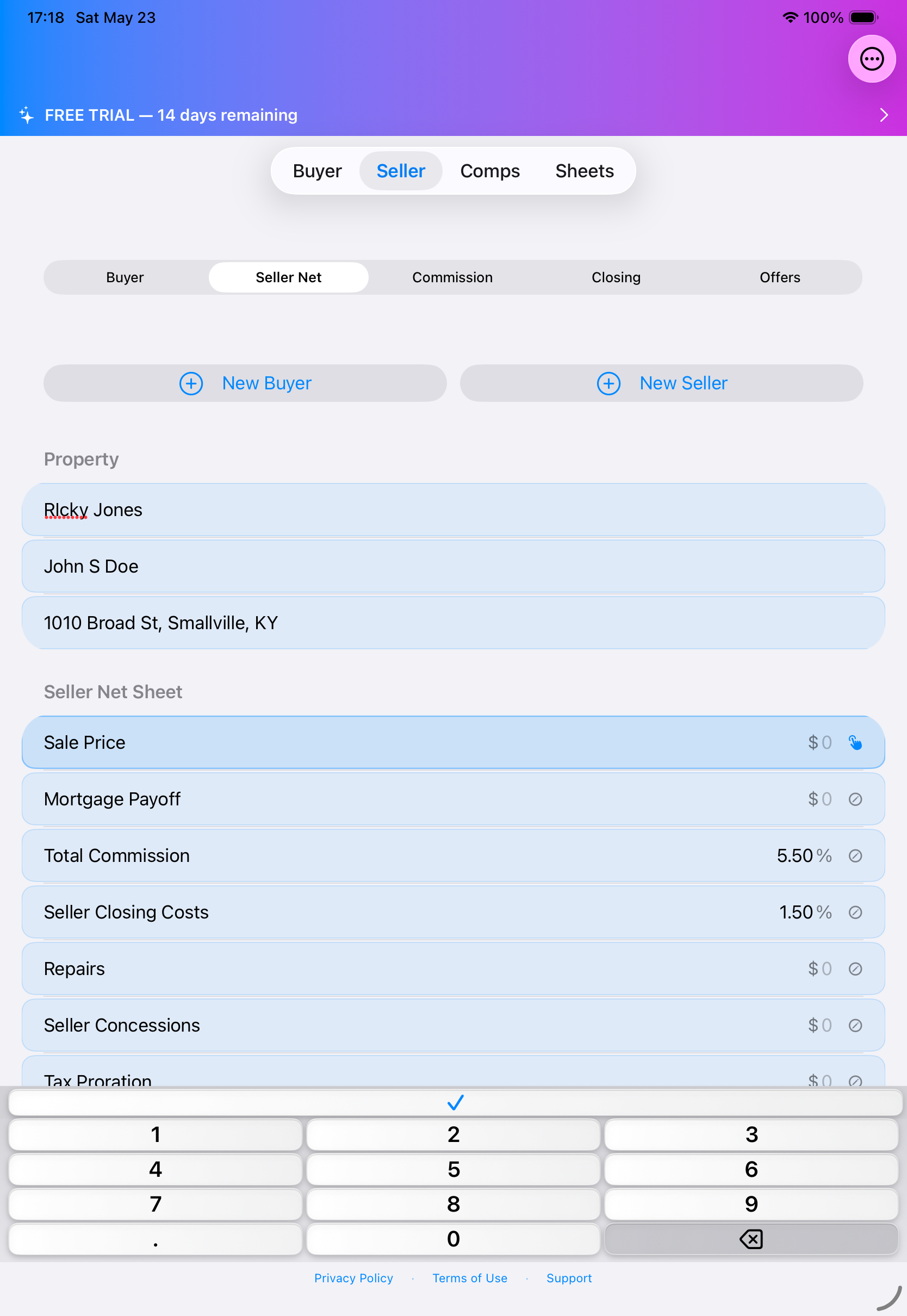 OfferLedger iPad comps screen for comparable property notes