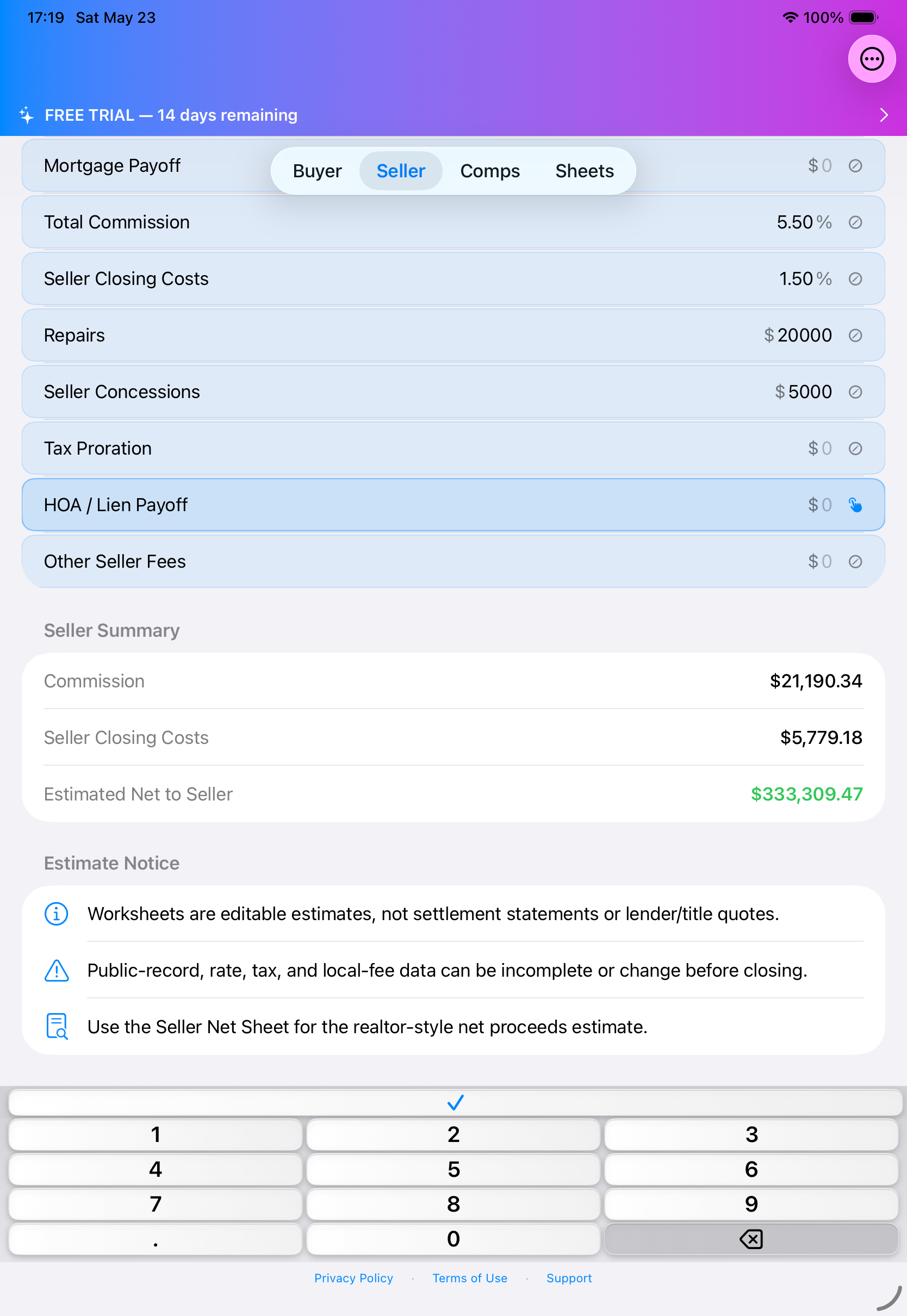 OfferLedger iPad Pro access screen showing active subscription status