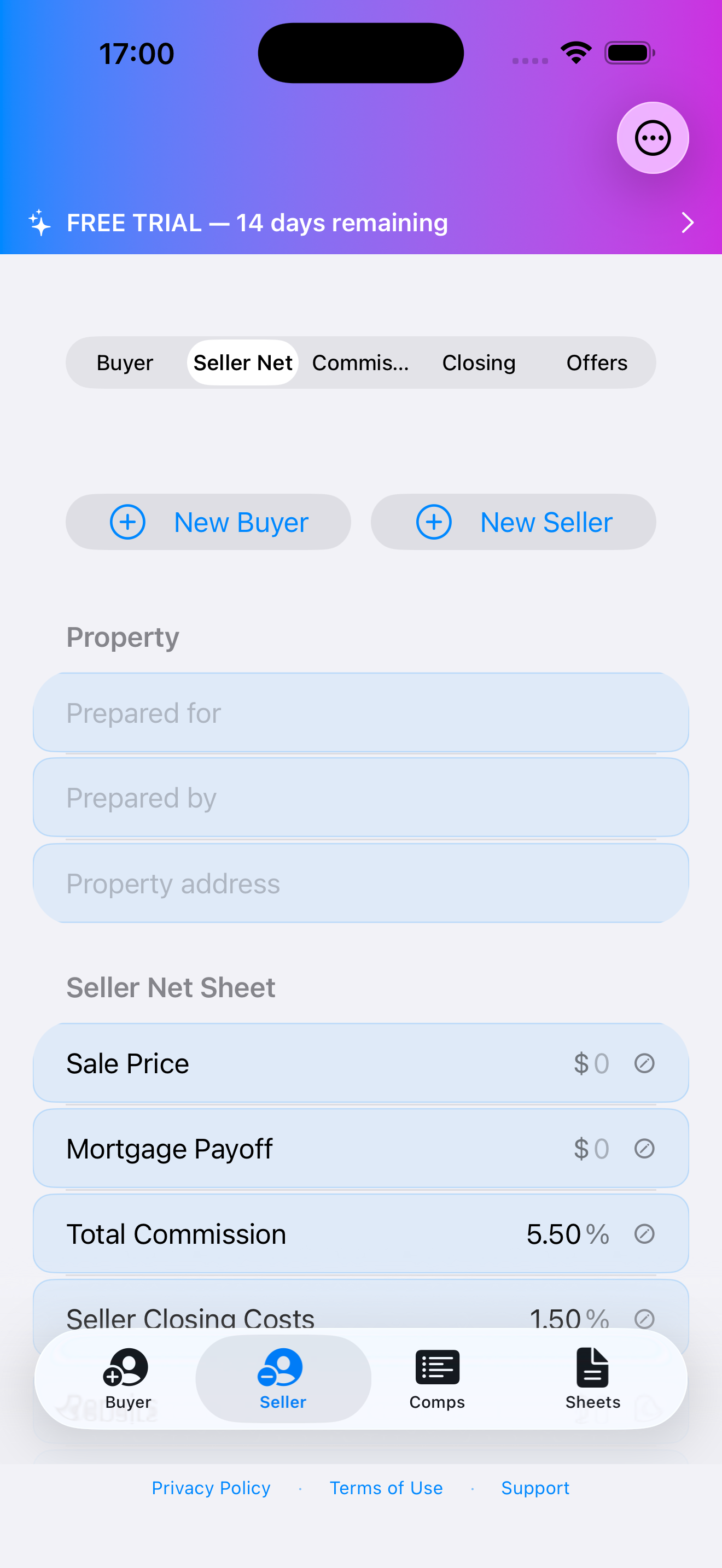 OfferLedger iPhone buyer calculator with loan detail fields